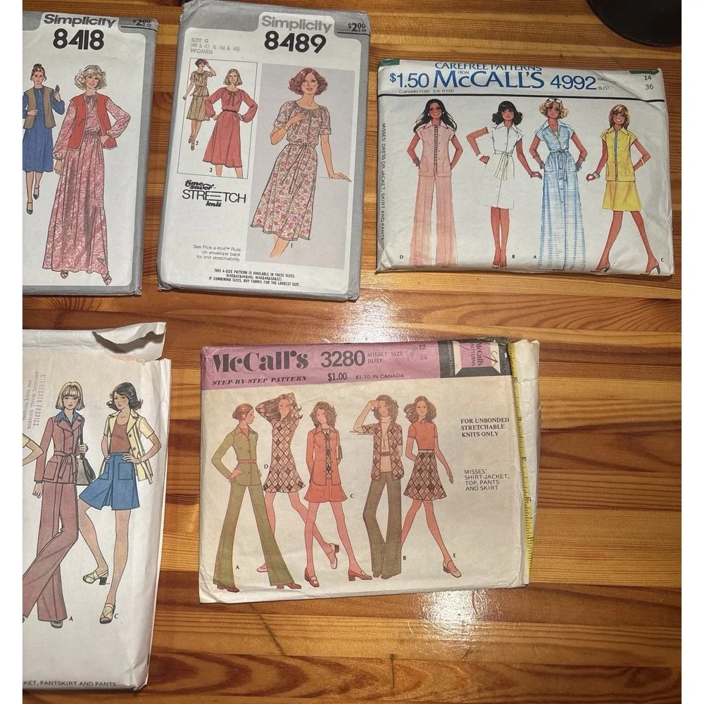 Lot of 7 Vintage 1970s Sewing Patterns Simplicity McCalls Butterick Boho Retro